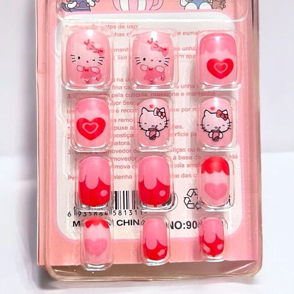 🤯5/$20🤯 Hello Kitty Pink And Red Heart Press On Nails For Kids - Picture 2 of 2
